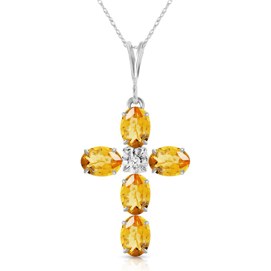 1.88 Carat 14K White Gold Cross Necklace Natural Diamond Citrine