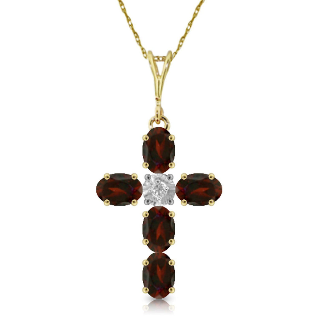 1.88 Carat 14K White Gold Cross Necklace Natural Diamond Garnet
