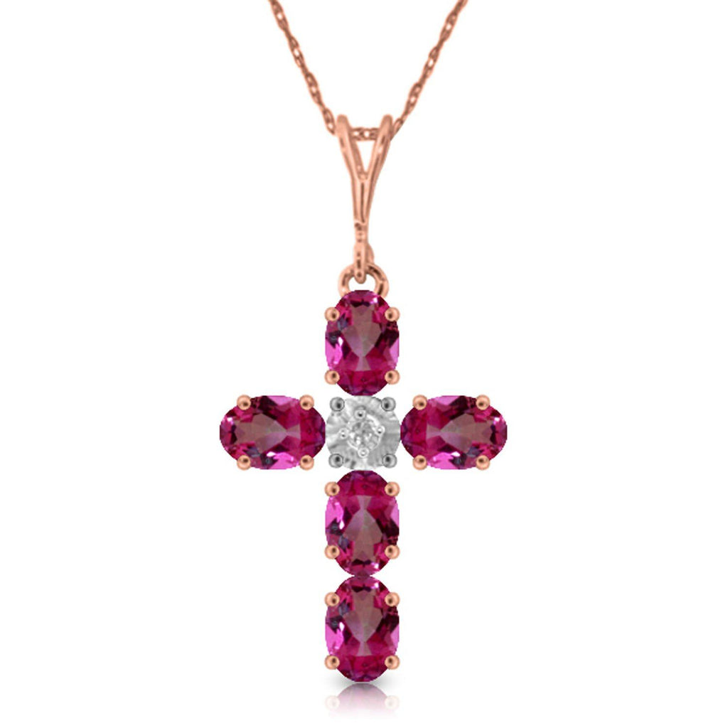 1.88 Carat 14K White Gold Cross Necklace Natural Diamond Pink Topaz