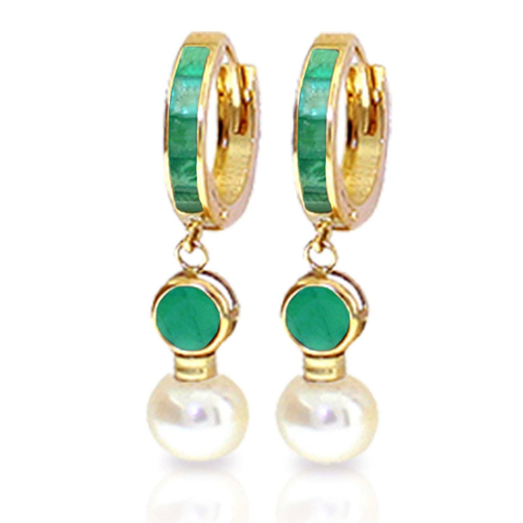 14K. Gold Huggie Earrings w/ Pearls & Emeralds