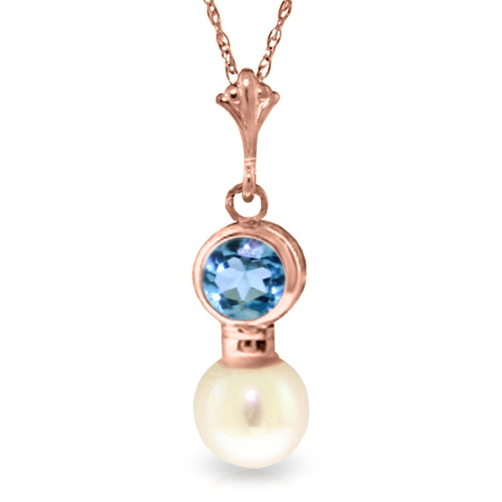 14K Rose Gold Blue Topaz & Pearl Necklace Gemstone