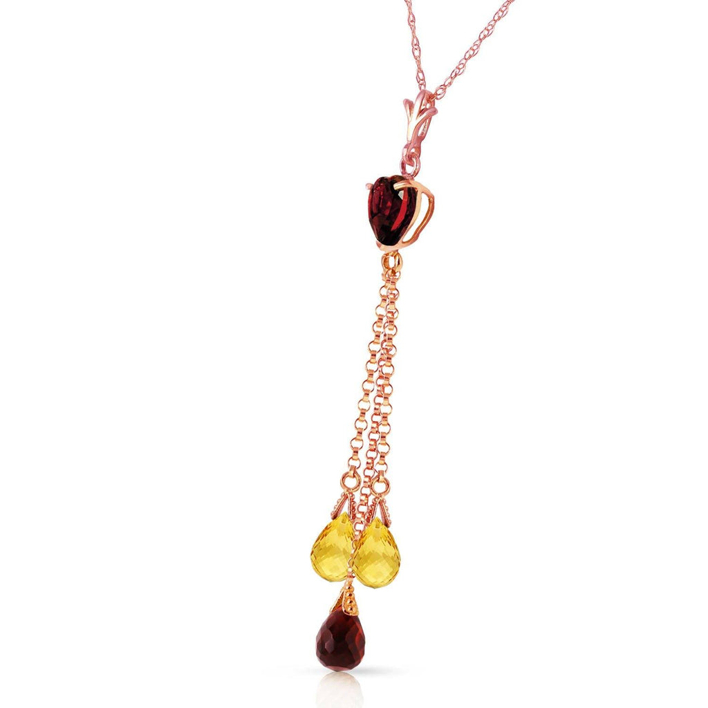14K Rose Gold Necklace w/ Briolette Garnets & Citrines