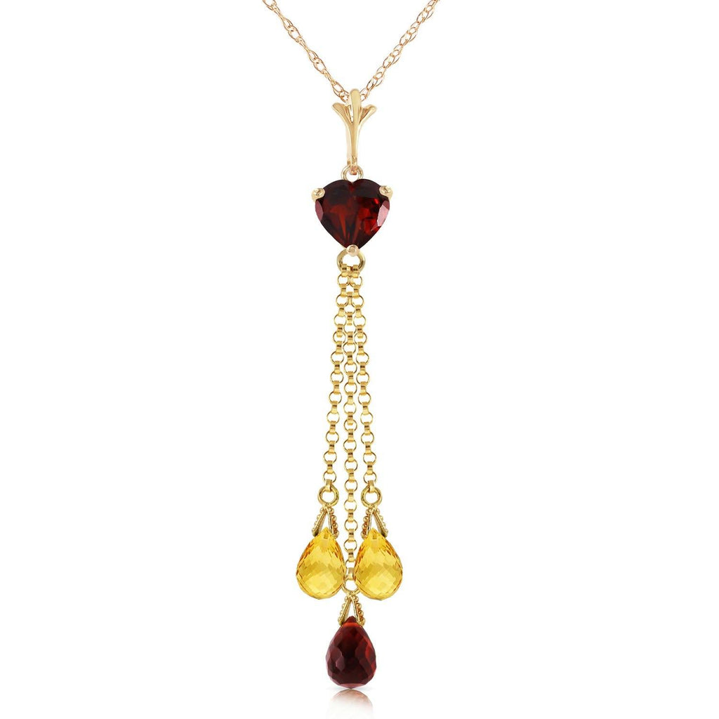 14K Rose Gold Necklace w/ Briolette Garnets & Citrines