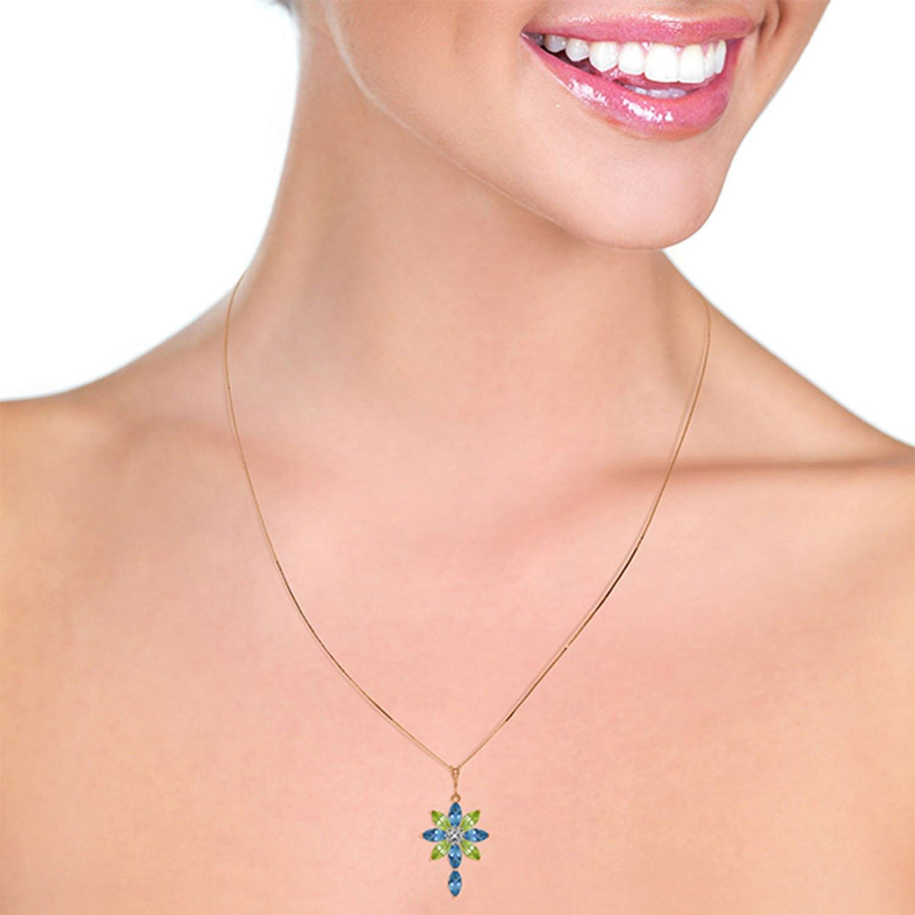 14K Rose Gold Necklace w/ Diamond, Blue Topaz & Peridots