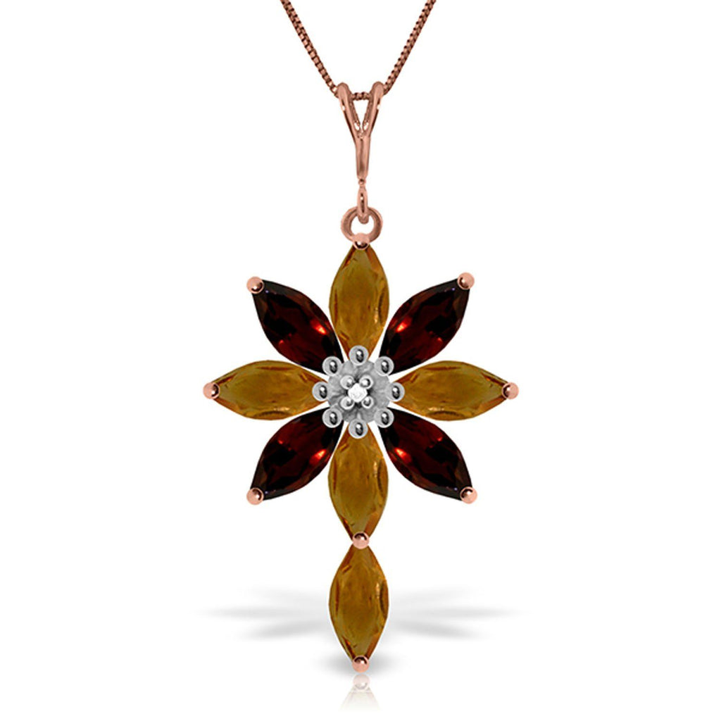 14K Rose Gold Necklace w/ Diamond, Citrines & Garnets