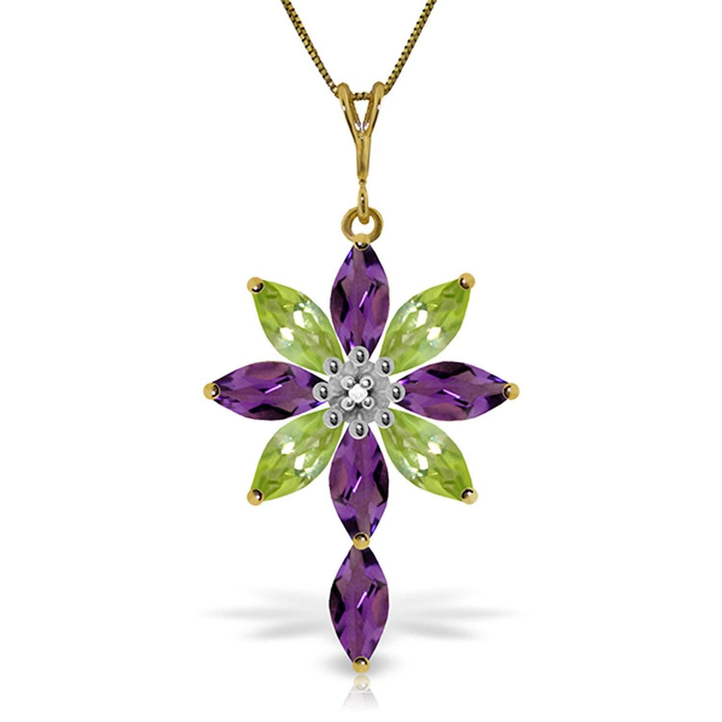 14K Rose Gold Necklace w/ Diamond, Purple Amethyst & Peridot