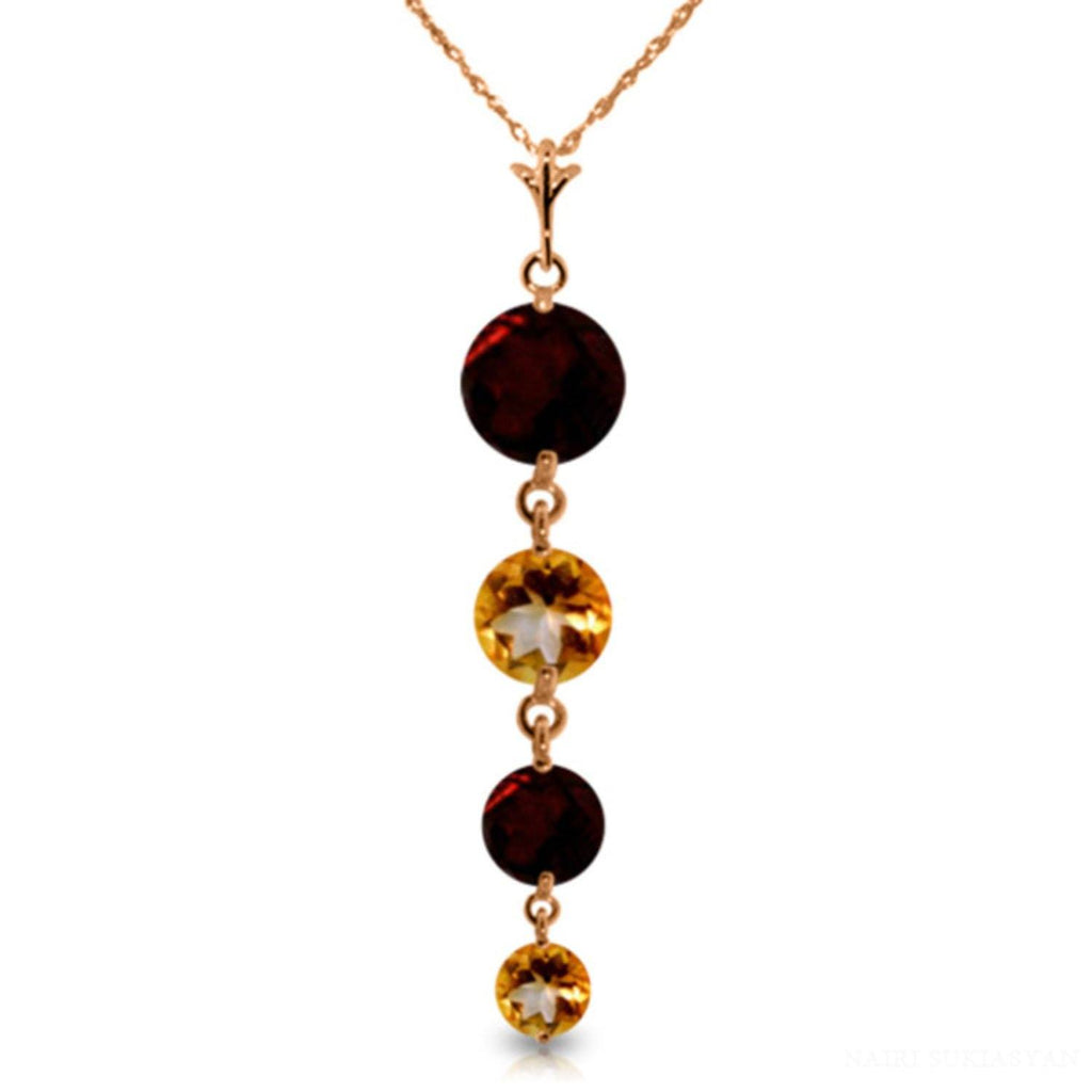 14K Rose Gold Necklace w/ Natural Garnet & Citrine