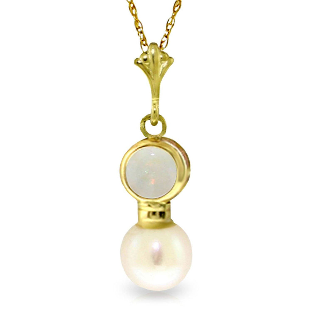 14K Rose Gold Necklace w/ Natural Opal & Pearl