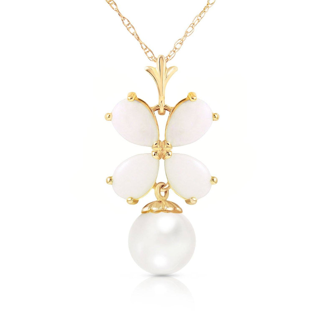 14K Rose Gold Necklace w/ Natural Opals & Pearl