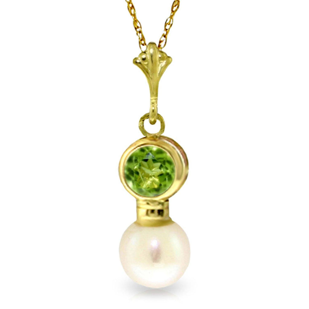 14K Rose Gold Necklace w/ Peridot & Pearl