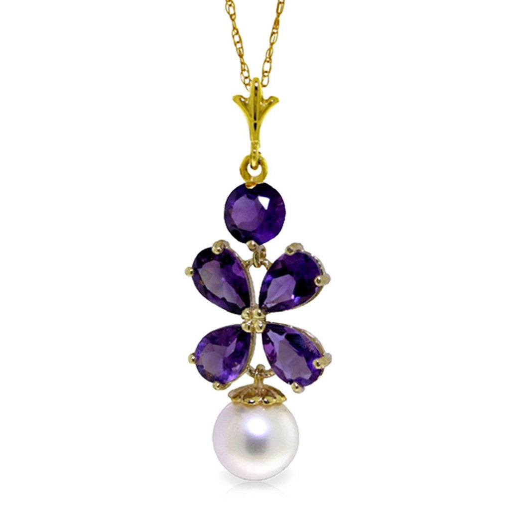 14K Rose Gold Necklace w/ Purple Amethyst & Pearl