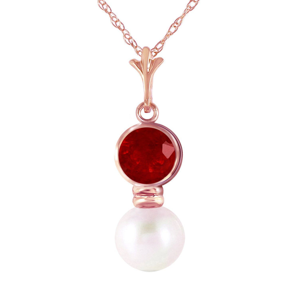 14K Rose Gold Necklace w/ Ruby & Pearl