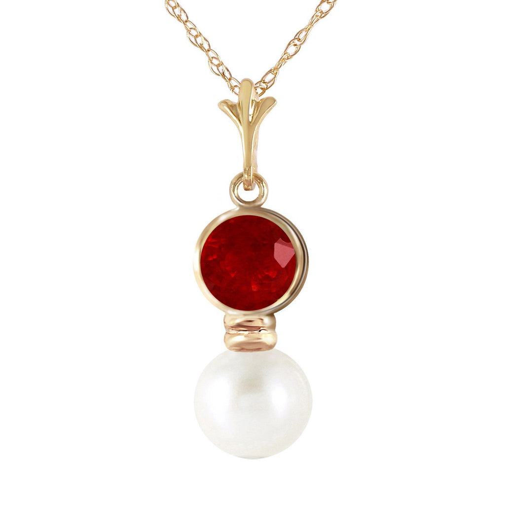 14K Rose Gold Necklace w/ Ruby & Pearl