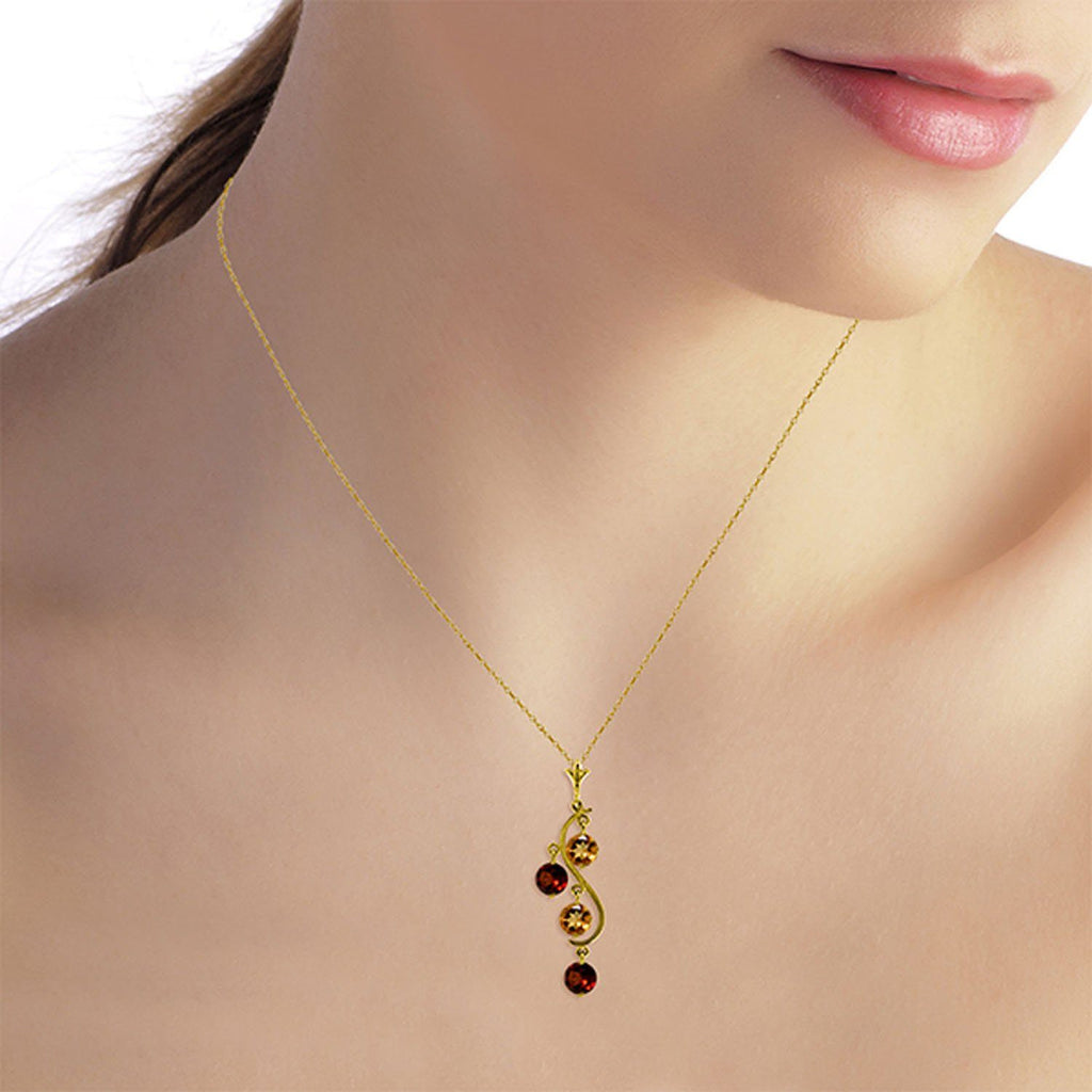 2.3 Carat 14K Gold Necklace Natural Citrine Garnet