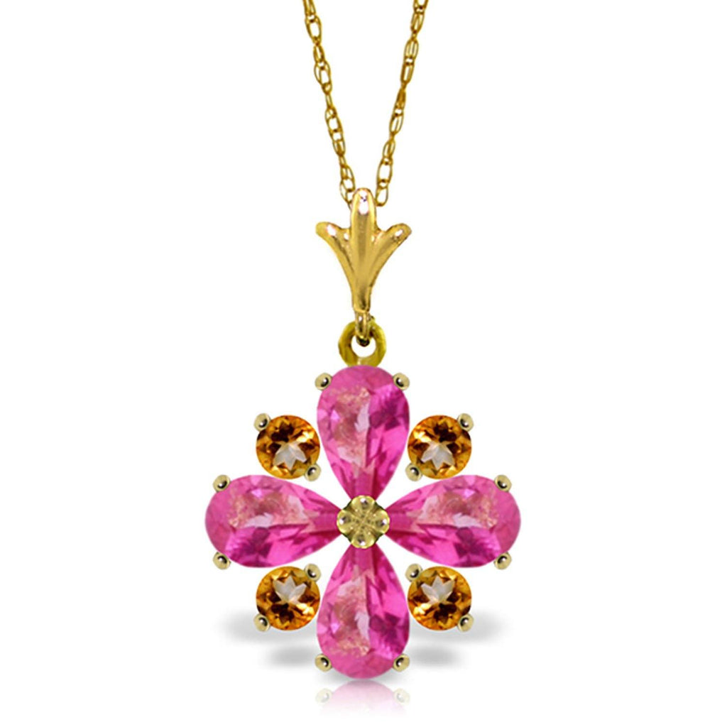 2.43 Carat 14K Rose Gold Necklace Natural Pink Topaz Citrine