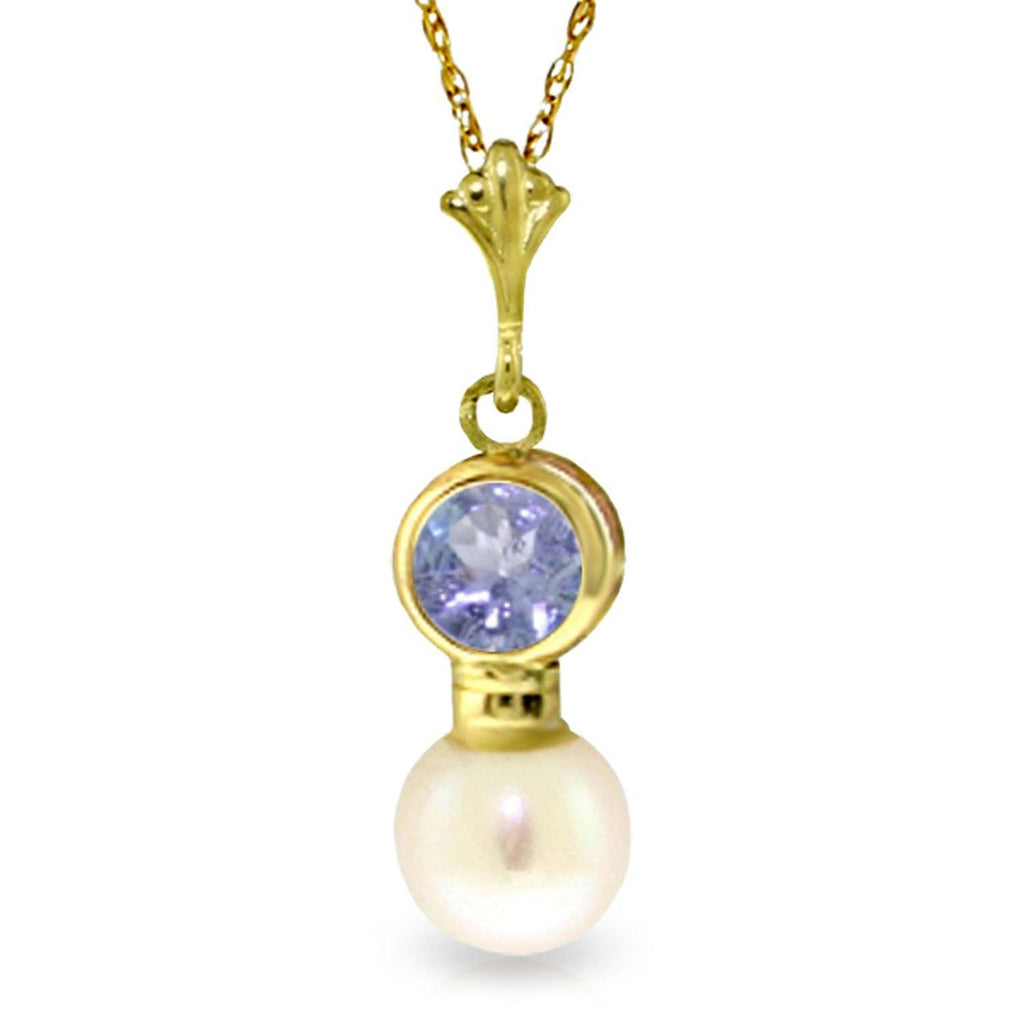 2.48 Carat 14K Gold Necklace Tanzanite Pearl