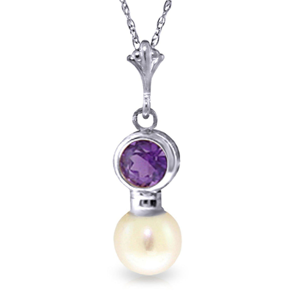 2.48 Carat 14K White Gold Necklace Amethyst Pearl