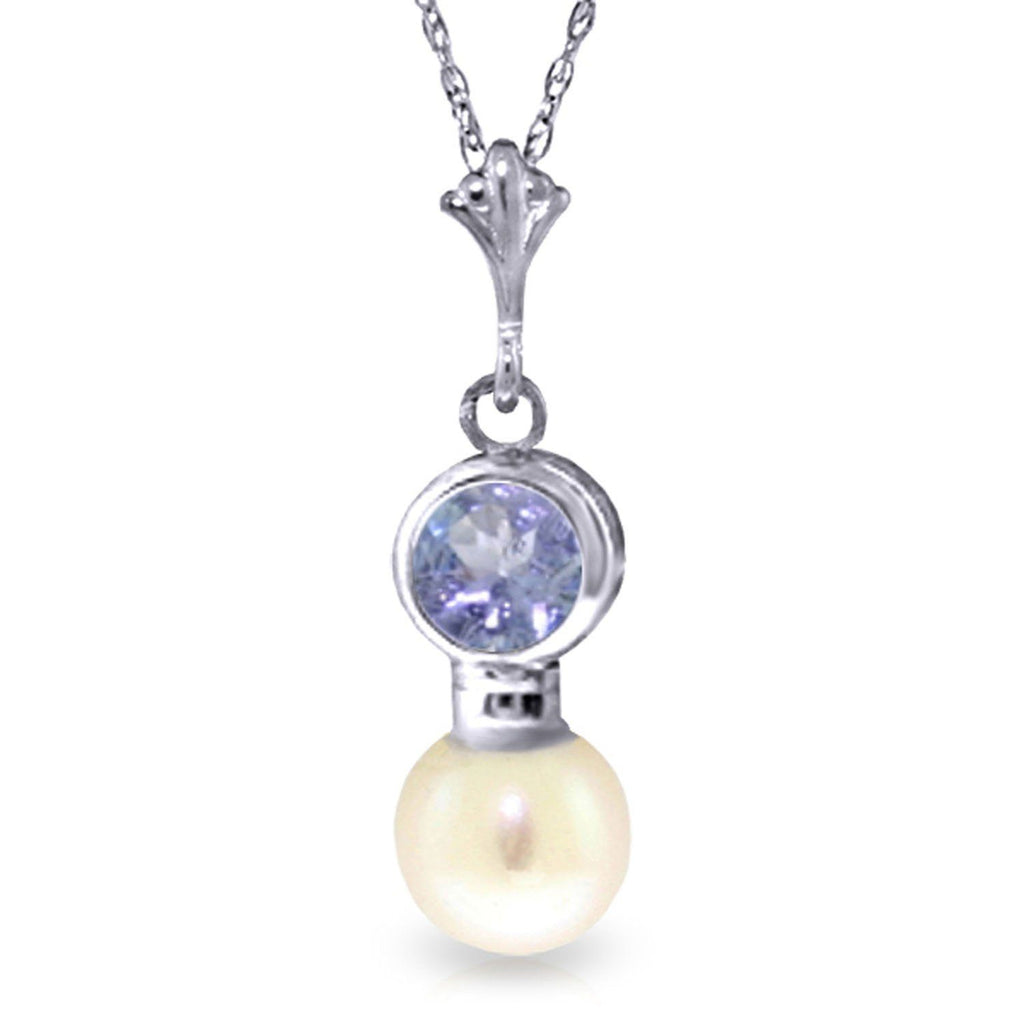 2.48 Carat 14K White Gold Necklace Tanzanite Pearl