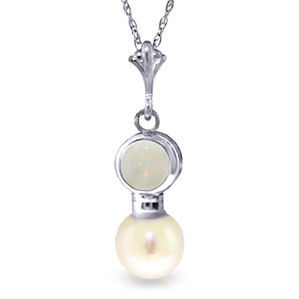 2.59 Carat 14K White Gold Necklace Natural Opal Pearl