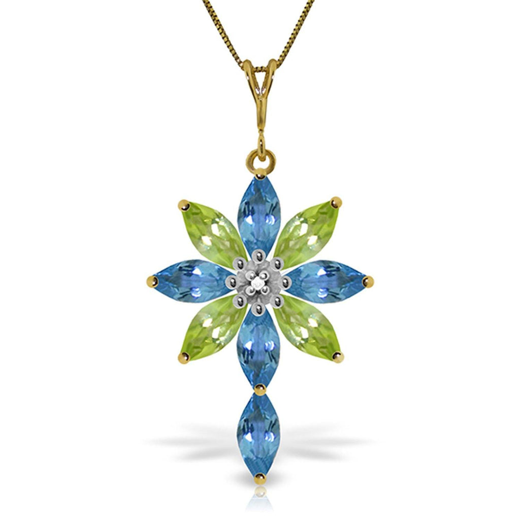 2 Carat 14K Gold Necklace Diamond, Blue Topaz Peridot