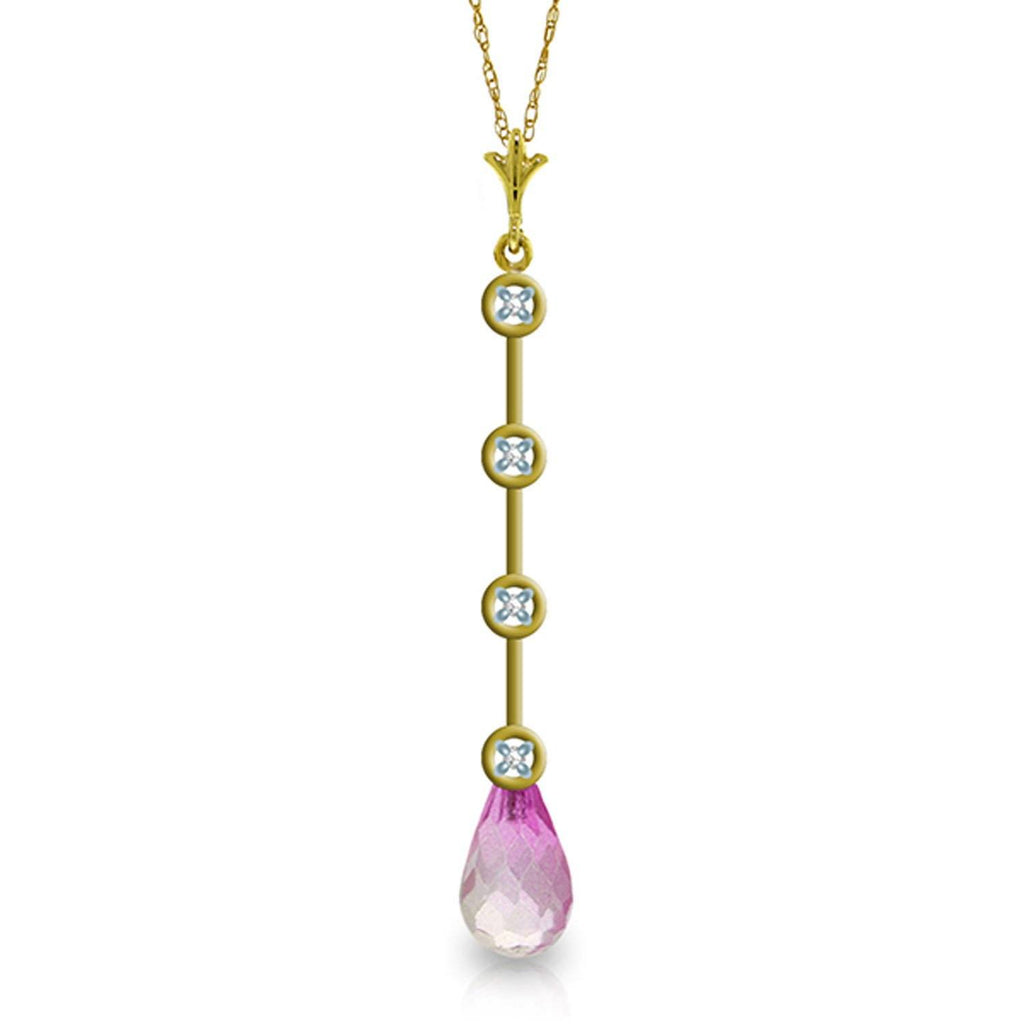 3.56 Carat 14K Gold Necklace Natural Diamond Pink Topaz