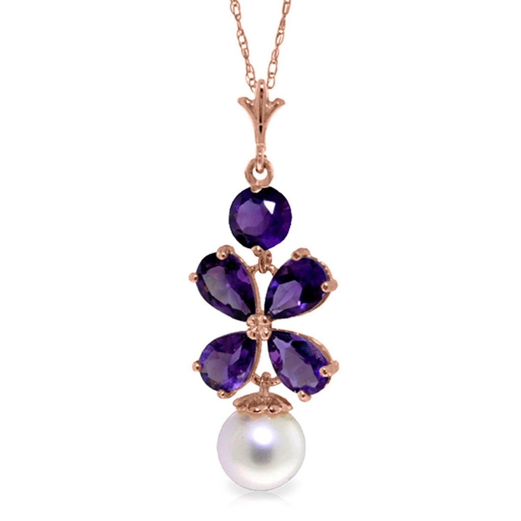 3.65 Carat 14K Gold Persephone Amethyst Pearl Necklace