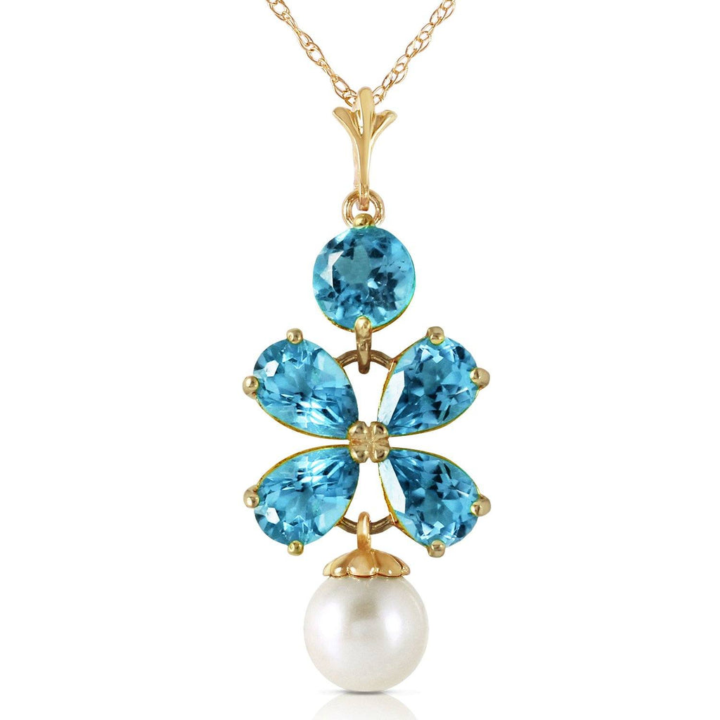 3.65 Carat 14K White Gold Piece Of Sky Blue Topaz Pearl Necklace
