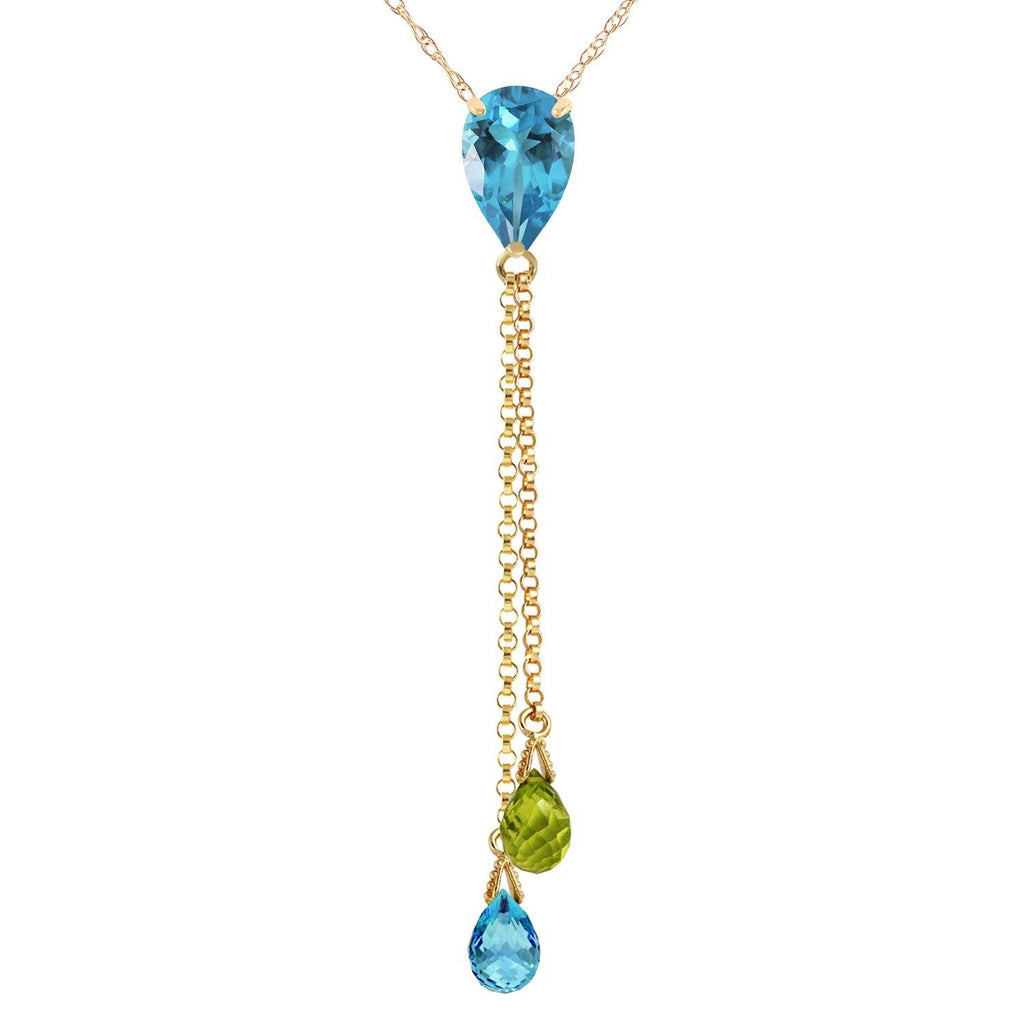 3.75 Carat 14K Gold Necklace Blue Topaz Peridot
