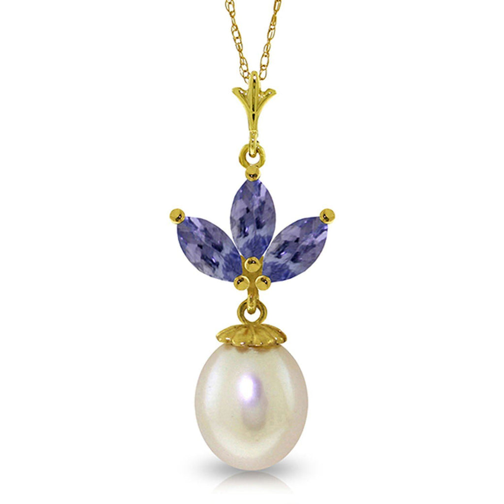 4.75 Carat 14K Solid Gold Necklace pearl Tanzanite