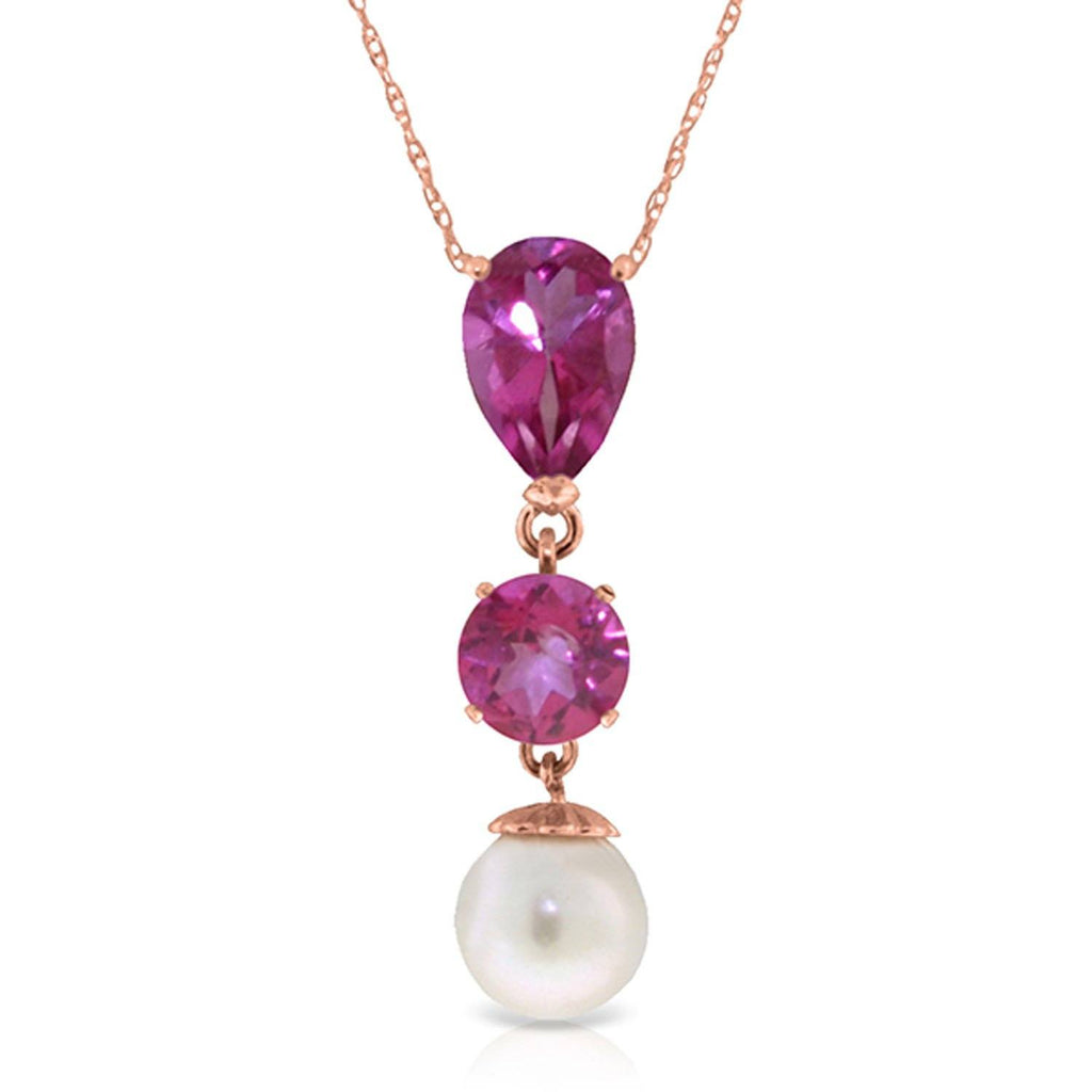 5.25 Carat 14K Gold Necklace Pink Topaz Pearl