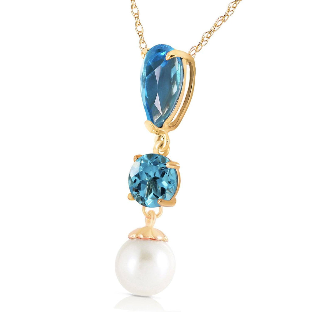 5.25 Carat 14K Rose Gold Necklace Blue Topaz Pearl
