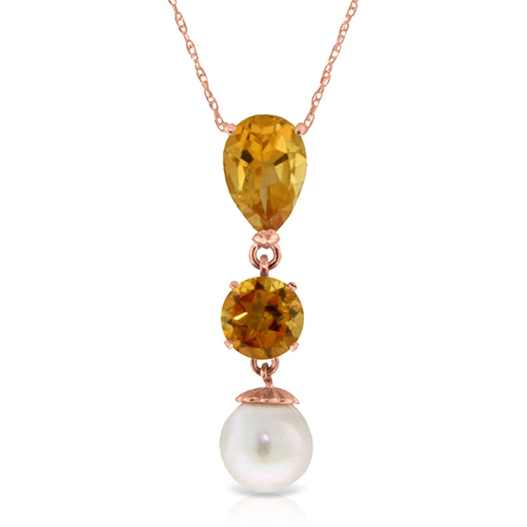 5.25 Carat 14K Rose Gold Necklace Citrine Pearl