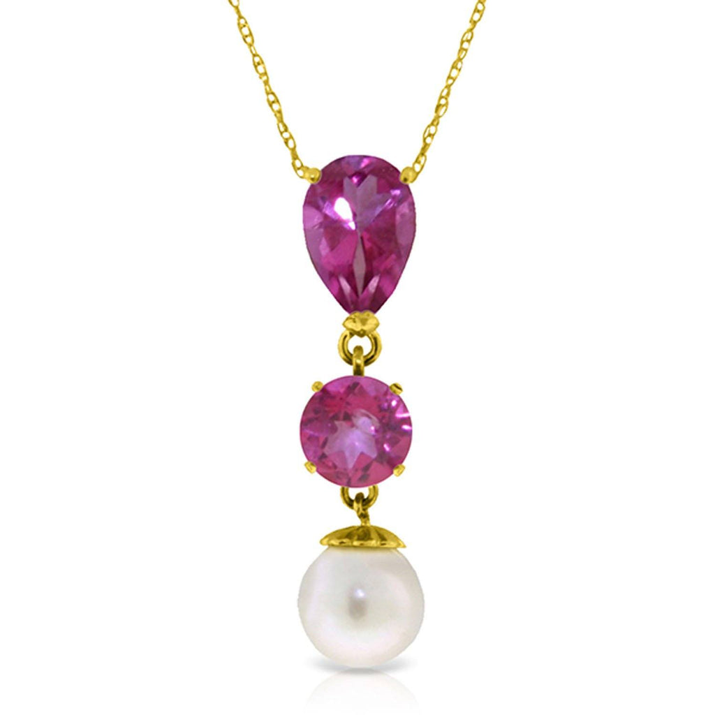 5.25 Carat 14K Rose Gold Necklace Pink Topaz Pearl