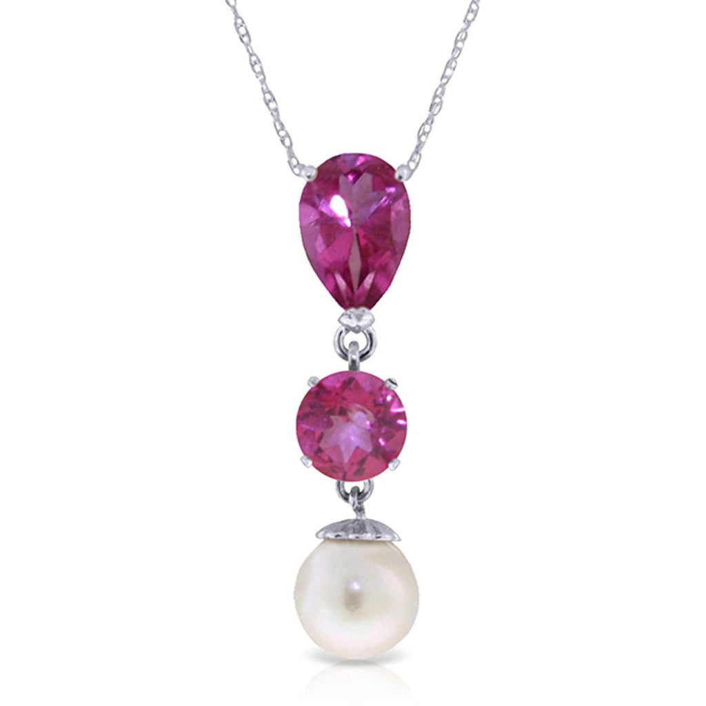 5.25 Carat 14K White Gold Necklace Pink Topaz Pearl