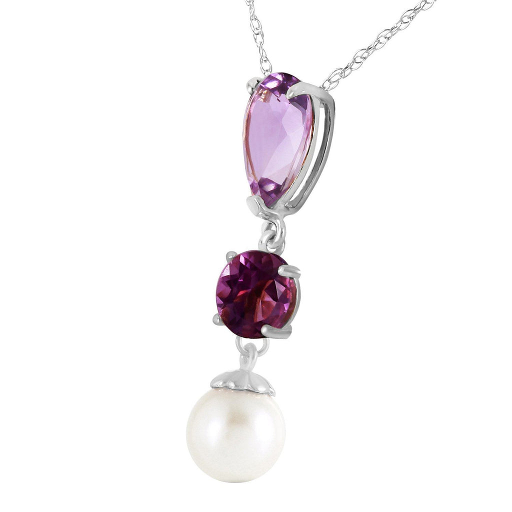 5.25 Carat 14K White Gold Necklace Purple Amethyst Pearl
