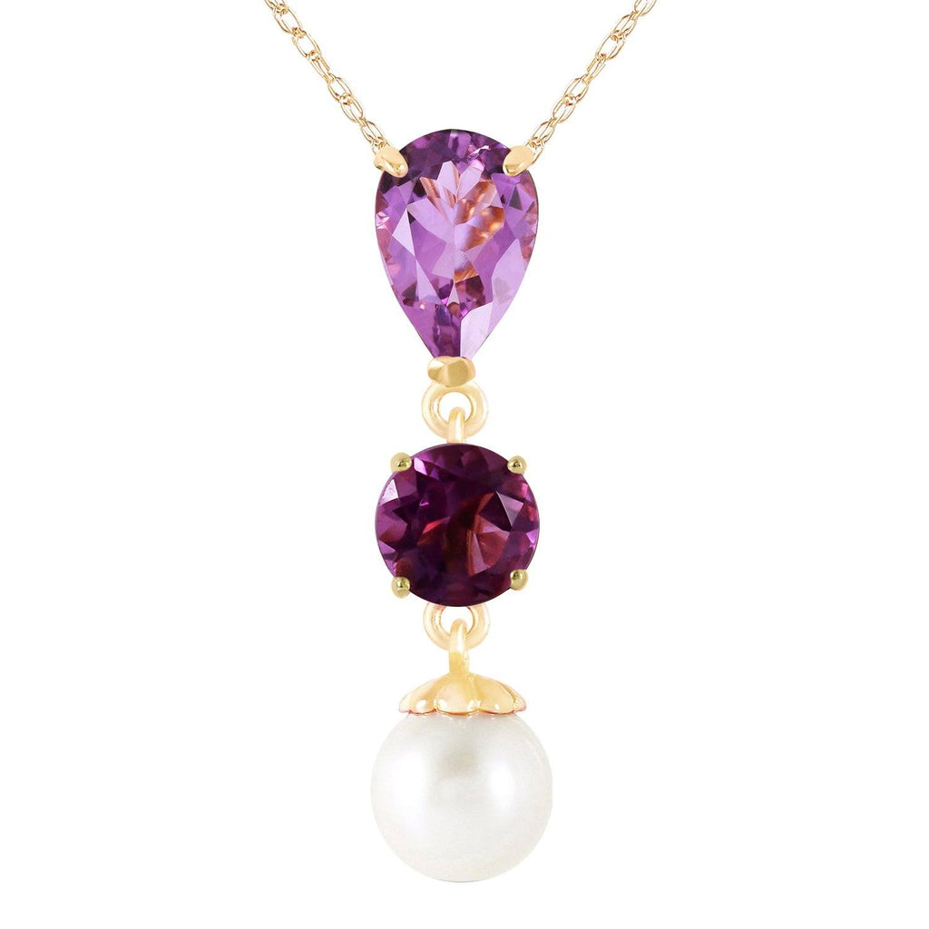 5.25 Carat 14K White Gold Necklace Purple Amethyst Pearl