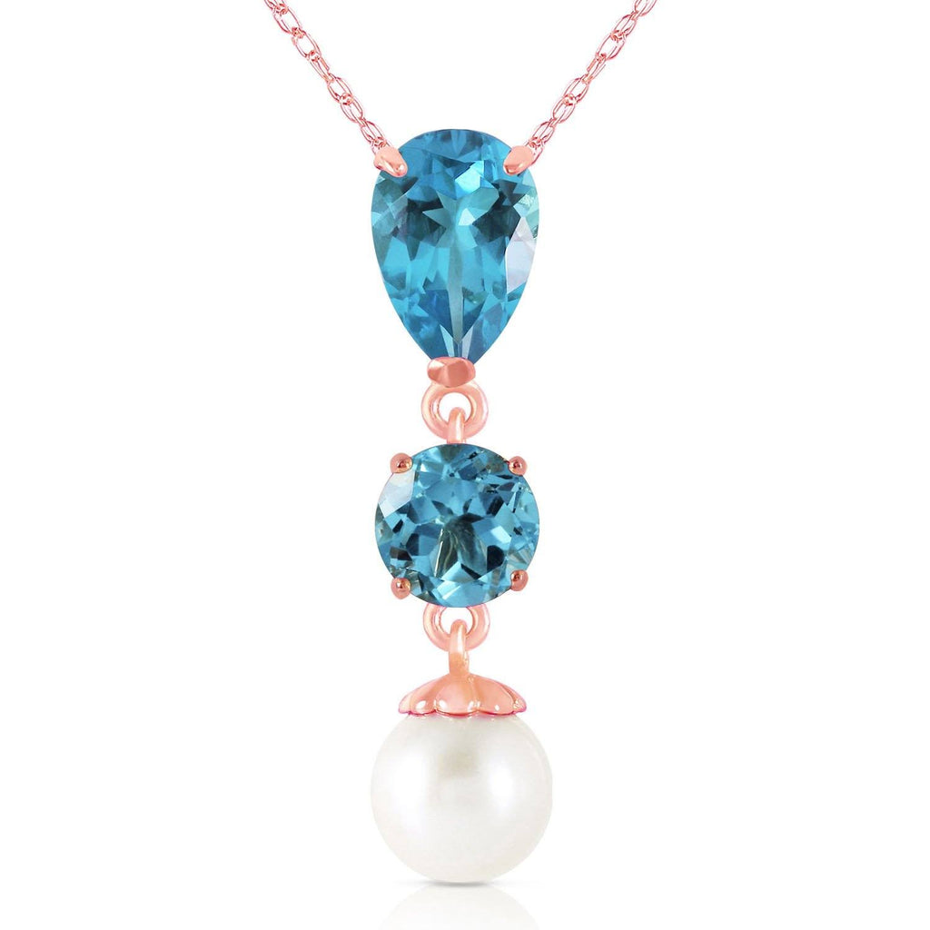 5.25 Carat 14K White Gold Piece Of Heaven Blue Topaz Pearl Necklace