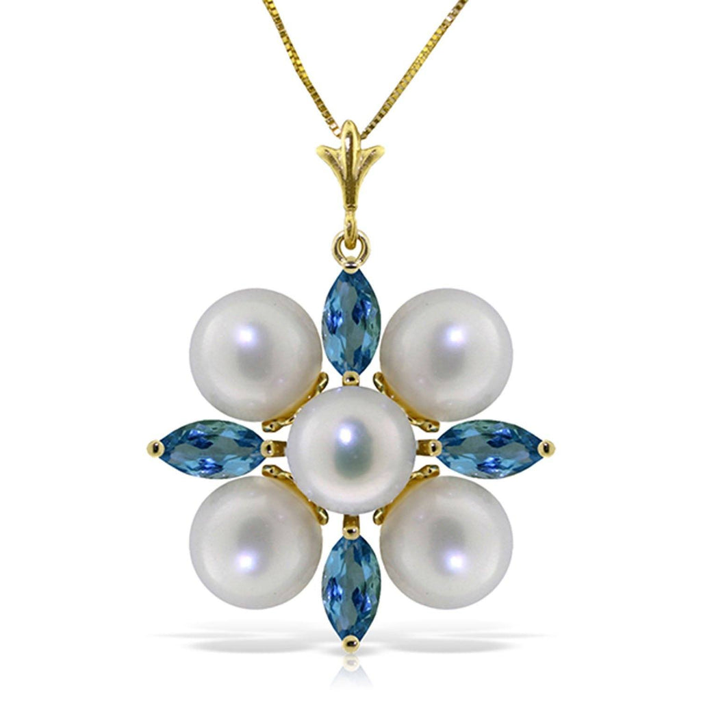 6.3 Carat 14K Gold Grinning Lover Blue Topaz Pearl Necklace