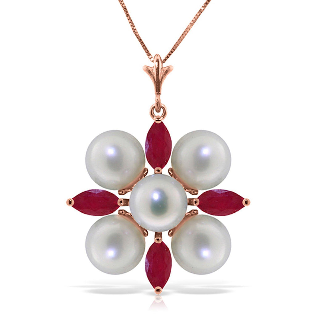 6.3 Carat 14K Gold Necklace Ruby Pearl