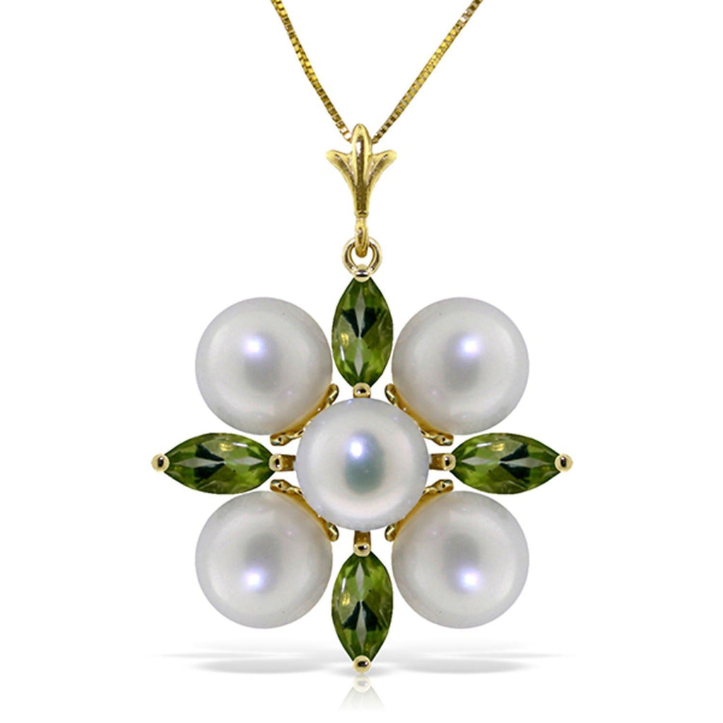 6.3 Carat 14K Rose Gold Snowflake Pearl Peridot Necklace