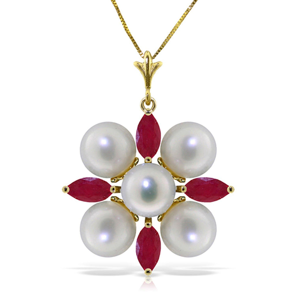 6.3 Carat 14K White Gold Necklace Ruby Pearl