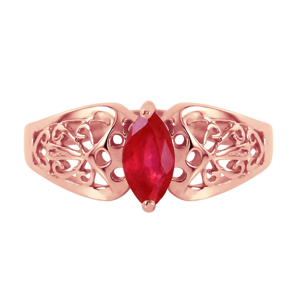 0.2 Carat 14K Rose Gold Filigree Ring Natural Ruby