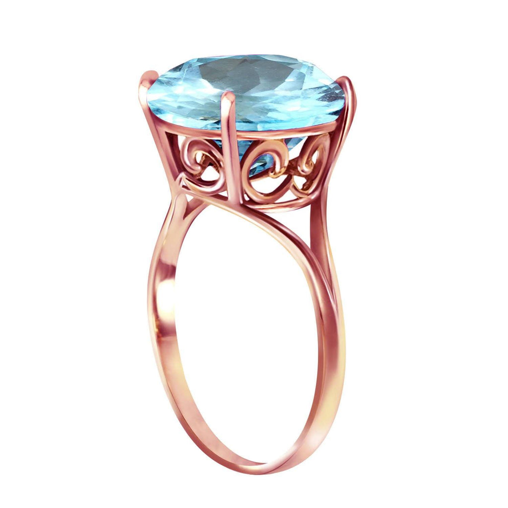 14K Rose Gold Ring Natural 12 mm Round Blue Topaz Gemstone