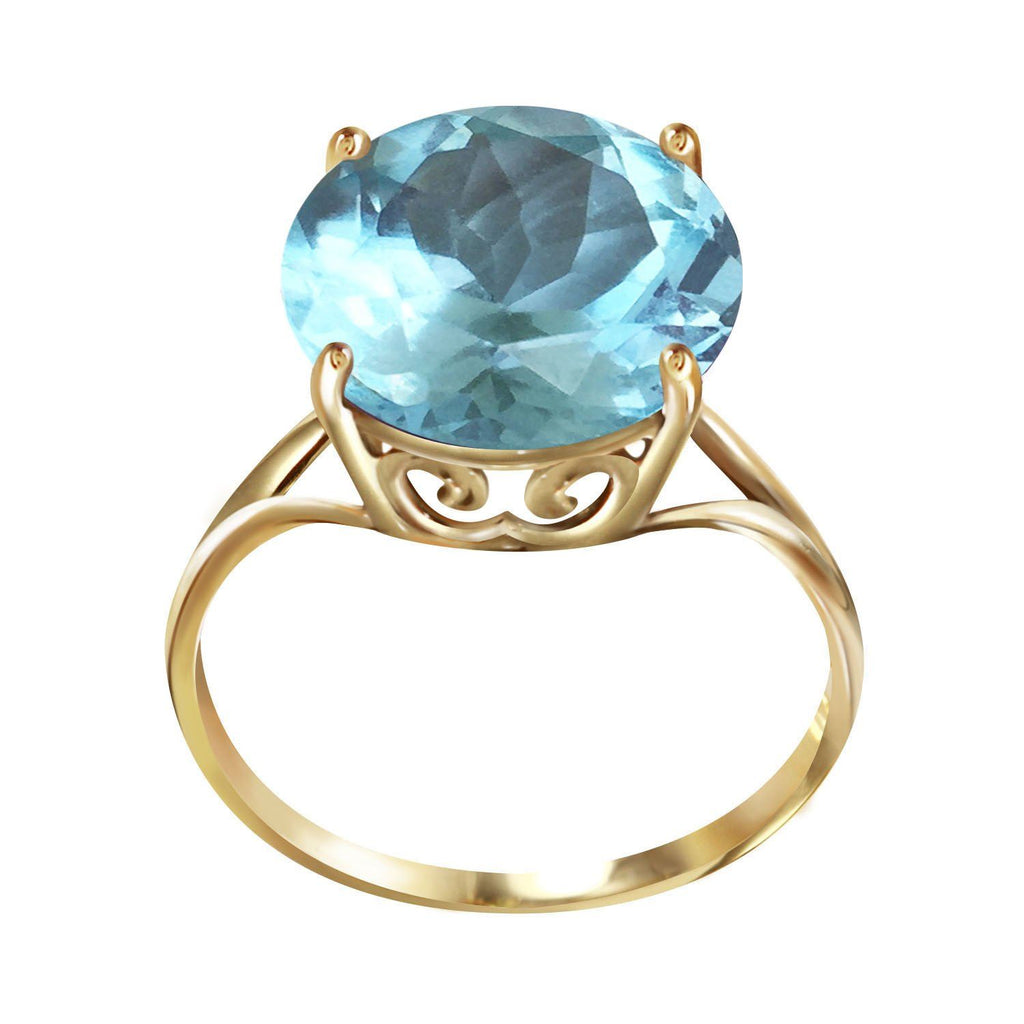 14K Rose Gold Ring Natural 12 mm Round Blue Topaz Gemstone