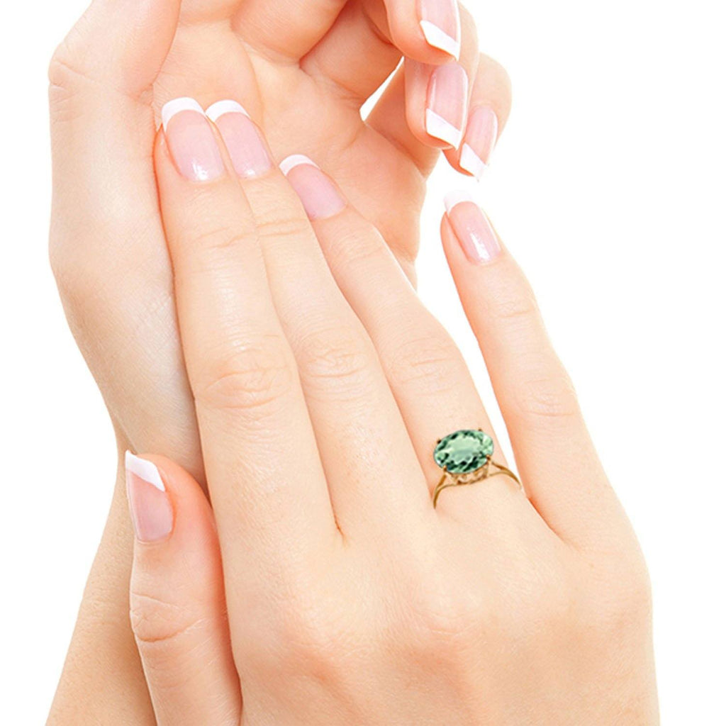 14K Rose Gold Ring Natural 12 mm Round Green Amethyst Gemstone