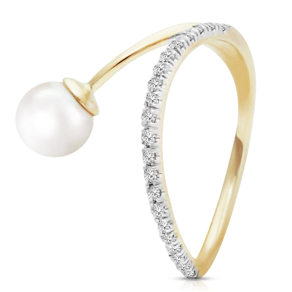 14K Rose Gold Ring Natural Diamond & Pearl Certified