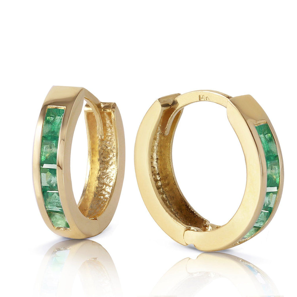 14K. Gold Hoop Earrings w/ Natural Emeralds