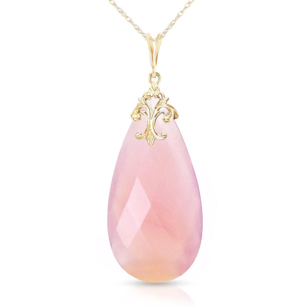 14K Gold Necklace w/ Briolette 31x16 mm Pink Chalcedony