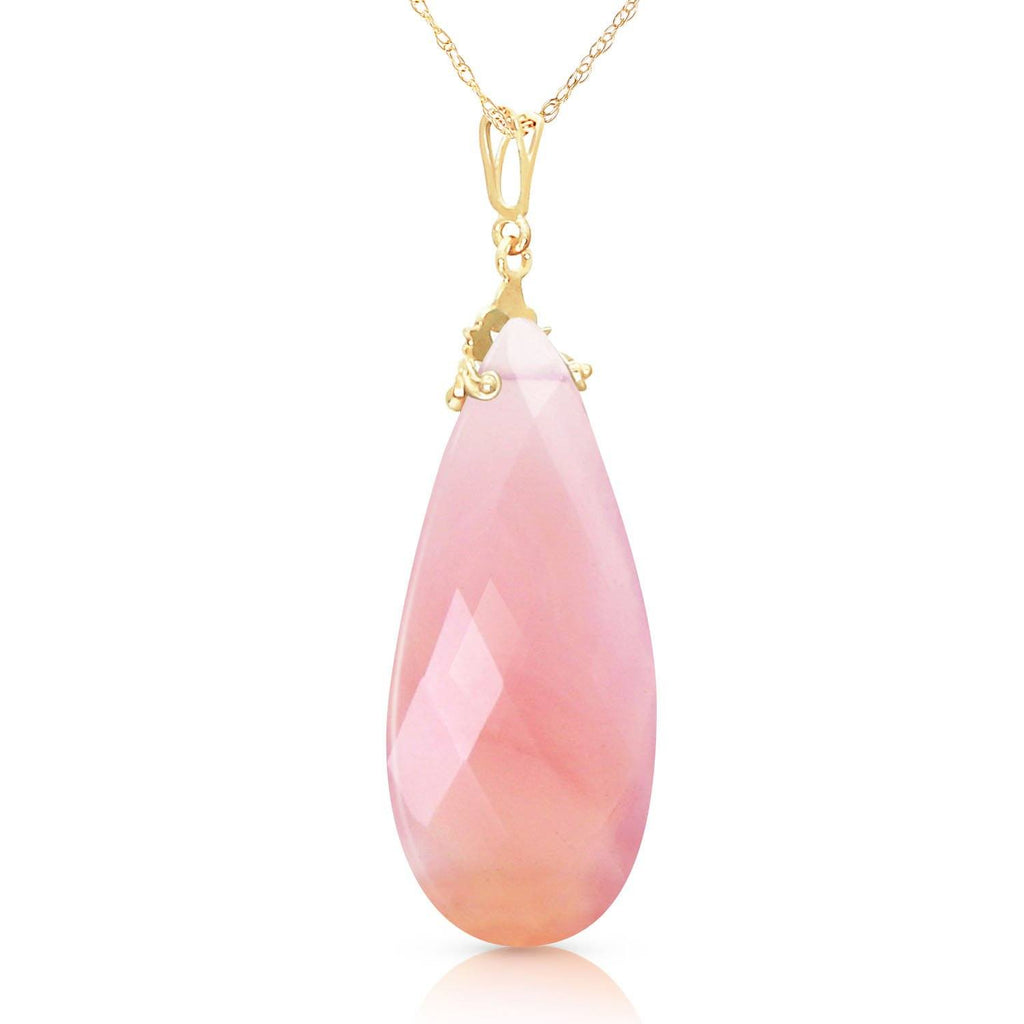 14K Gold Necklace w/ Briolette 31x16 mm Pink Chalcedony