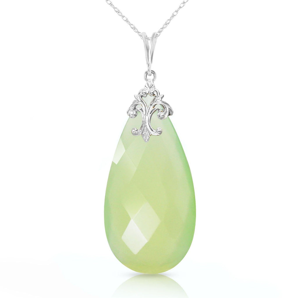 14K Gold Necklace w/ Briolette 31x16 mm Prehnite Color Chalcedony